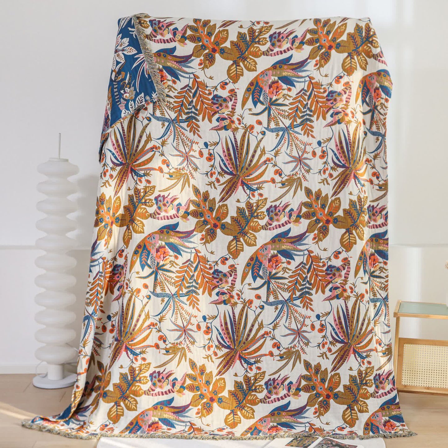 Leichte Steppdecke aus Baumwollgaze mit Retro-Blattmuster