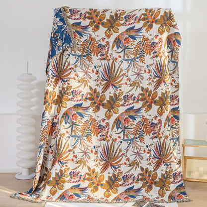 Leichte Steppdecke aus Baumwollgaze mit Retro-Blattmuster