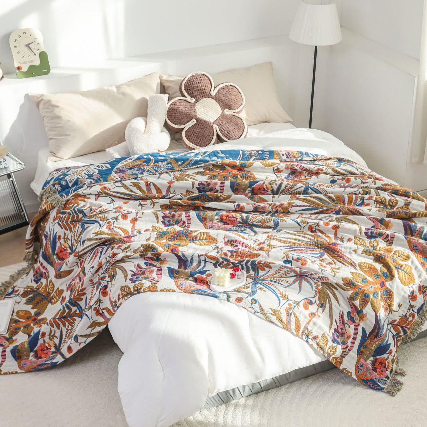 Leichte Decke aus Baumwollgaze mit Retro-Blattmuster