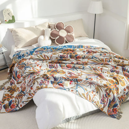 Leichte Decke aus Baumwollgaze mit Retro-Blattmuster