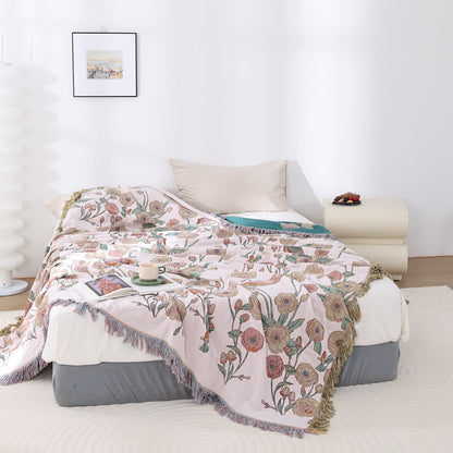 Leichte Steppdecke aus Baumwollgaze mit Blumenmuster und Vögeln