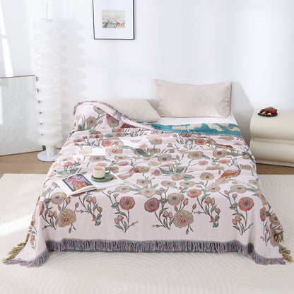 Leichte Steppdecke aus Baumwollgaze mit Blumenmuster und Vögeln