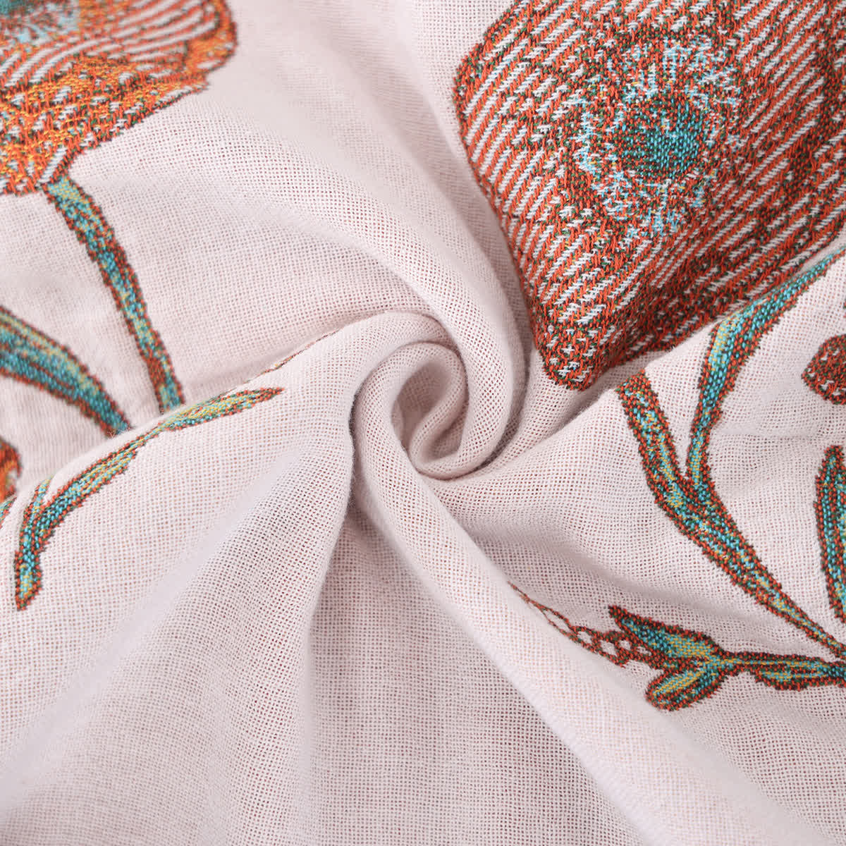 Leichte Steppdecke aus Baumwollgaze mit Blumenmuster und Vögeln