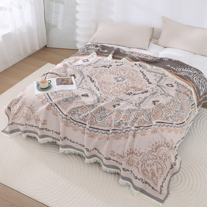 Leichte Baumwollgazedecke mit Quasten und Paisleymuster