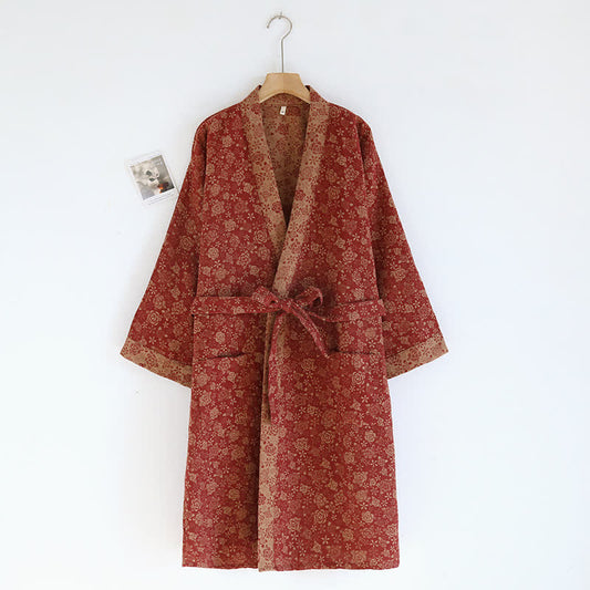 Bademantel aus Baumwollgaze im Vintage-Rosen-Kimono
