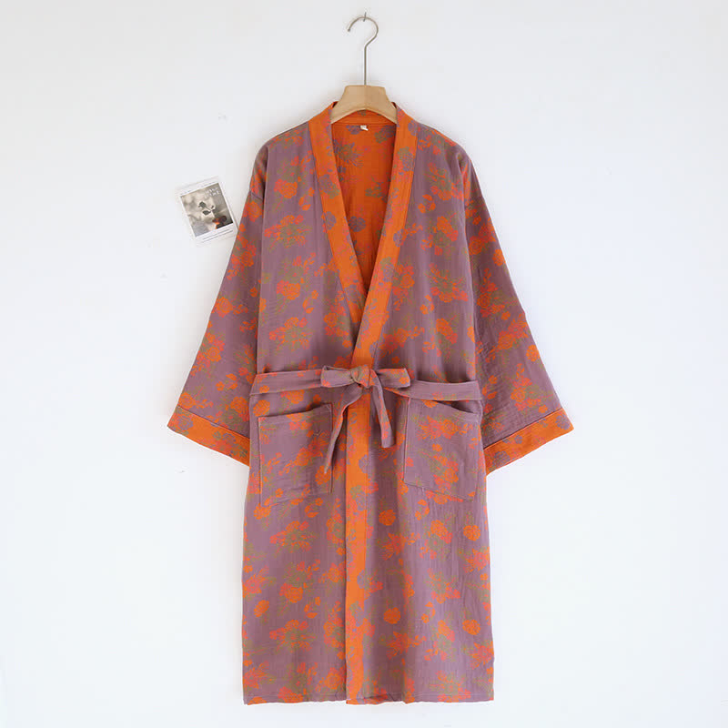 Doppellagiger Kimono-Bademantel aus Baumwollgaze