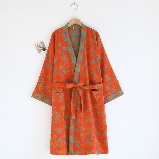Doppellagiger Kimono-Bademantel aus Baumwollgaze