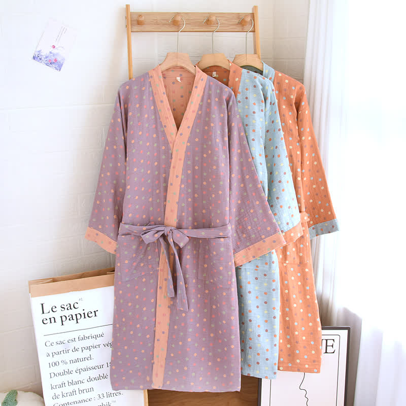 Kimono-Bademantel aus Baumwollgaze mit bunten Punkten