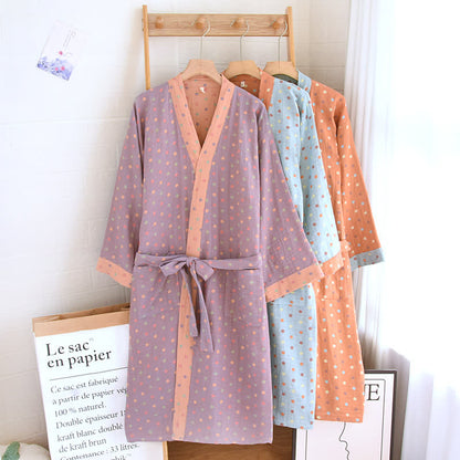 Kimono-Bademantel aus Baumwollgaze mit bunten Punkten
