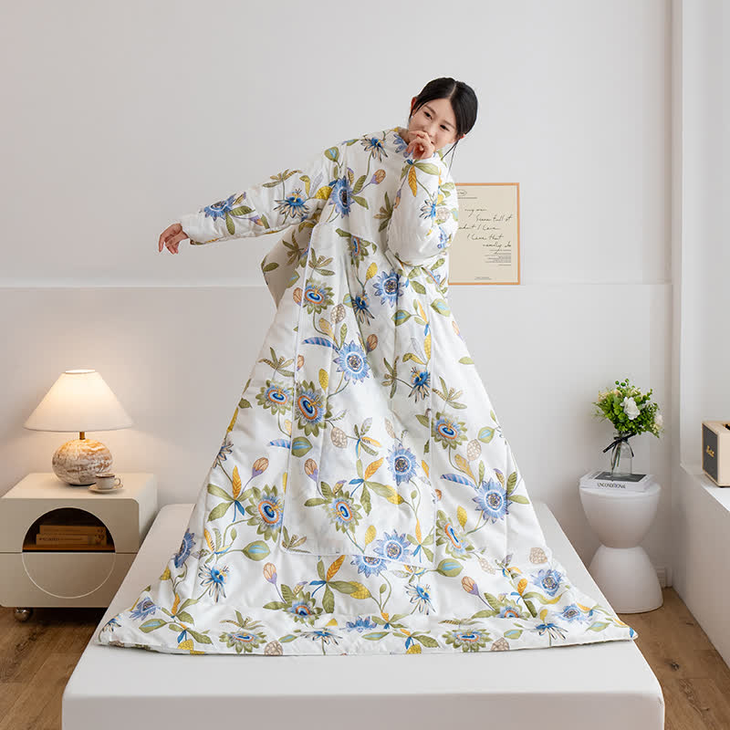 Tragbare Kissendecke mit Blumenmuster und Ärmeln