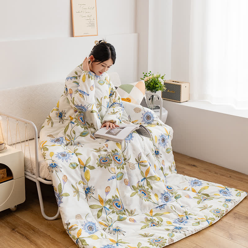 Tragbare Kissendecke mit Blumenmuster und Ärmeln