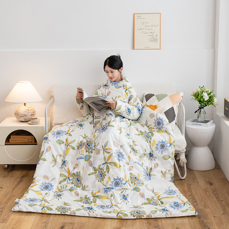 Tragbare Kissendecke mit Blumenmuster und Ärmeln