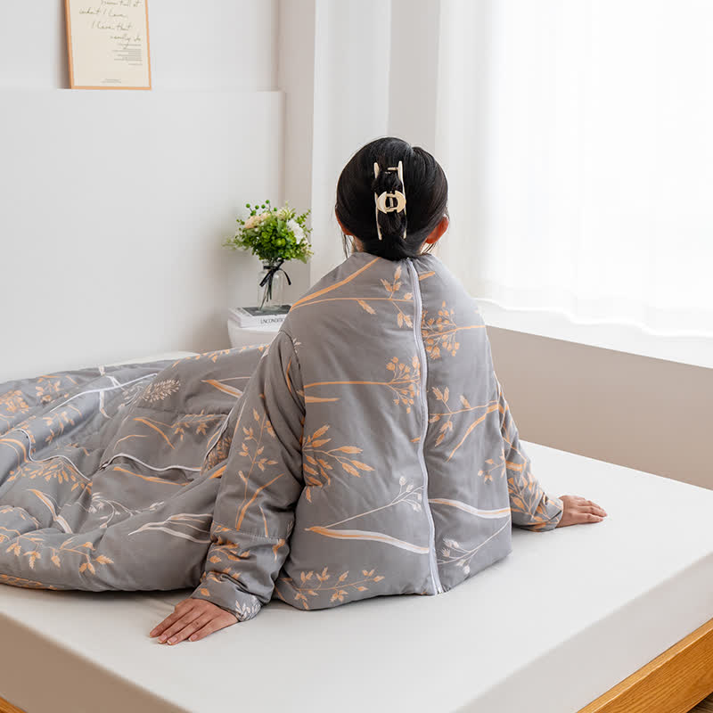 Tragbare Steppdecke mit pastoralem Kissen und Ärmeln