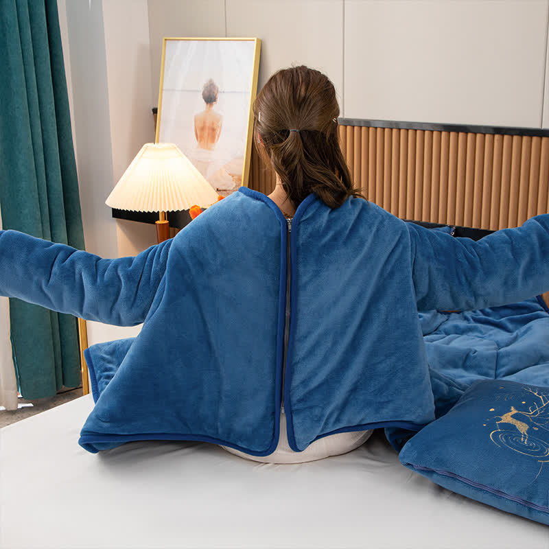 Tragbare Steppdecke mit einfarbigem Fleecekissen