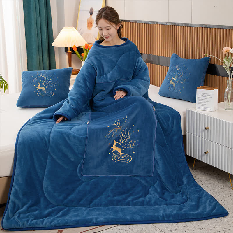 Tragbare Steppdecke mit einfarbigem Fleecekissen