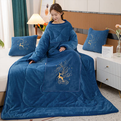 Tragbare Steppdecke mit einfarbigem Fleecekissen