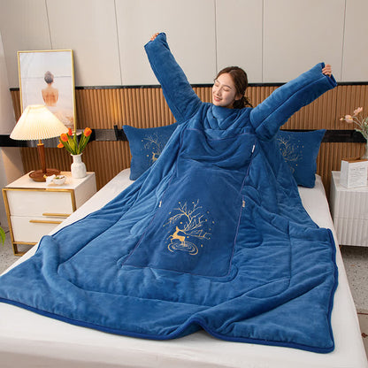 Tragbare Steppdecke mit einfarbigem Fleecekissen