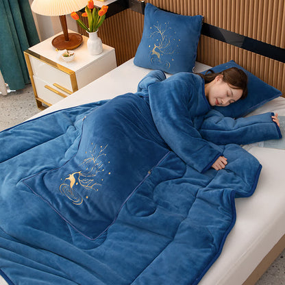 Tragbare Steppdecke mit einfarbigem Fleecekissen