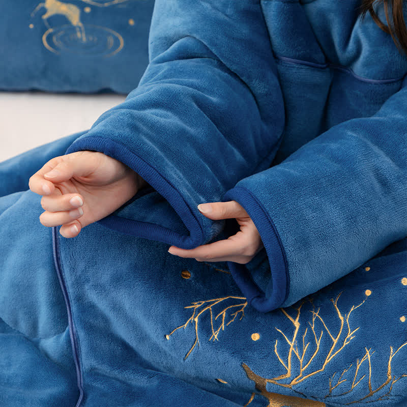 Tragbare Steppdecke mit einfarbigem Fleecekissen