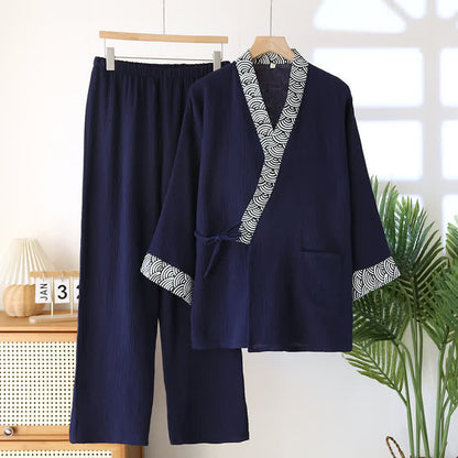 Neutrales Kimono-Pyjama-Set aus Baumwollgaze