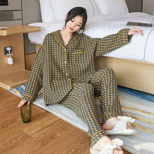 Pyjama-Set aus Baumwolle mit Hahnentrittmuster in Übergröße