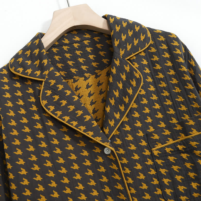 Pyjama-Set aus Baumwolle mit Hahnentrittmuster in Übergröße