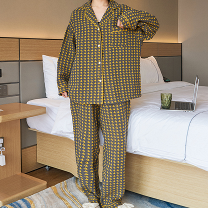 Pyjama-Set aus Baumwolle mit Hahnentrittmuster in Übergröße