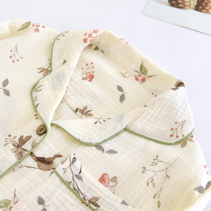 Ländliches Pyjama-Set aus Baumwollgaze-Jacquard