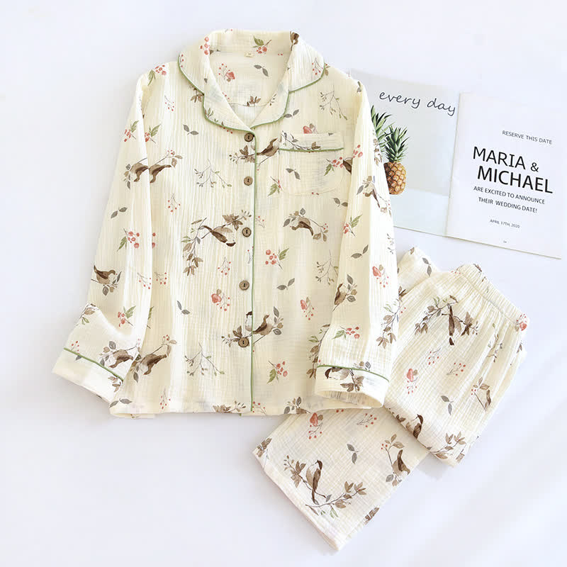 Ländliches Pyjama-Set aus Baumwollgaze-Jacquard
