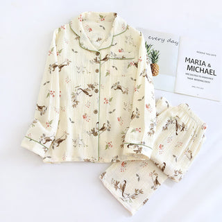 Ländliches Pyjama-Set aus Baumwollgaze-Jacquard