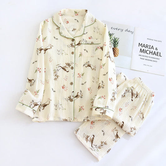 Ländliches Pyjama-Set aus Baumwollgaze-Jacquard