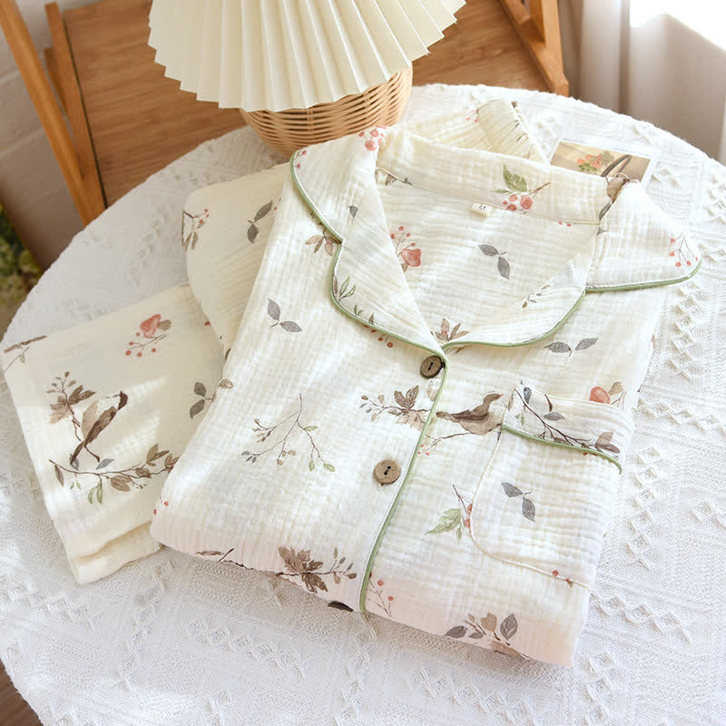 Ländliches Pyjama-Set aus Baumwollgaze-Jacquard