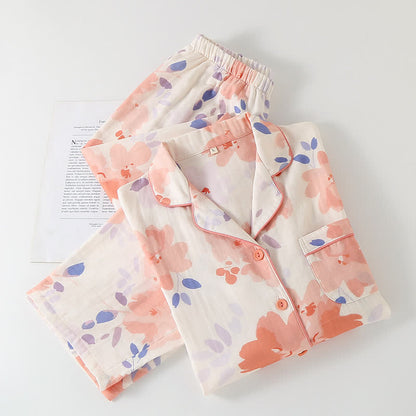 Loungewear-Set aus Baumwollgaze mit Blumenmuster