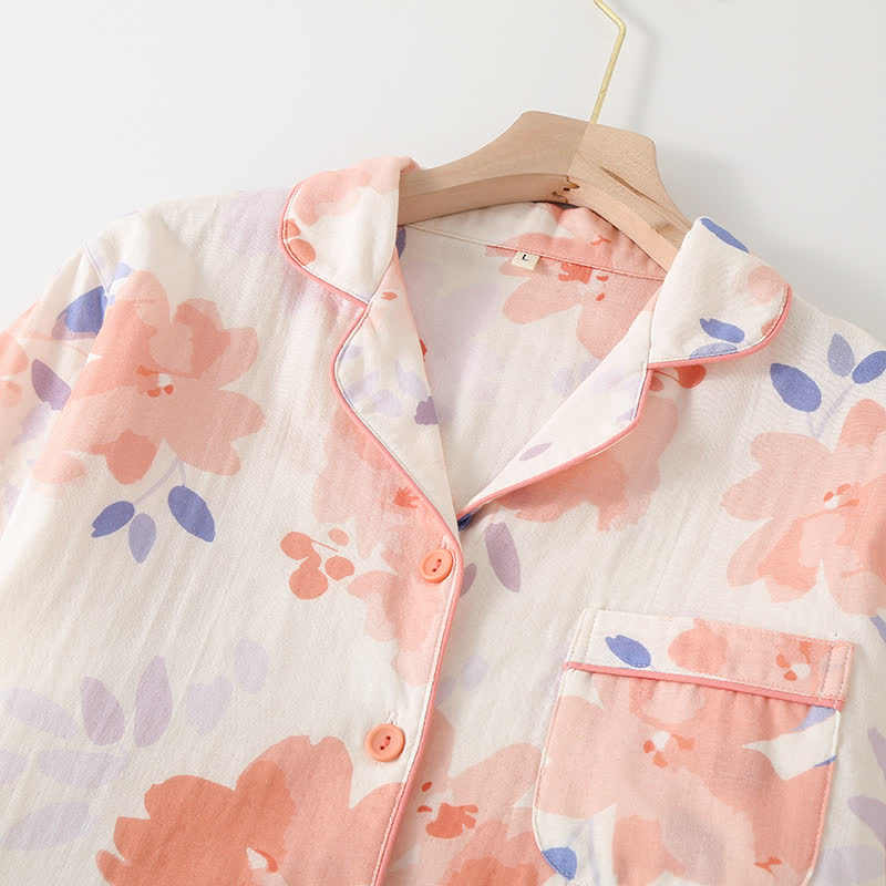Loungewear-Set aus Baumwollgaze mit Blumenmuster