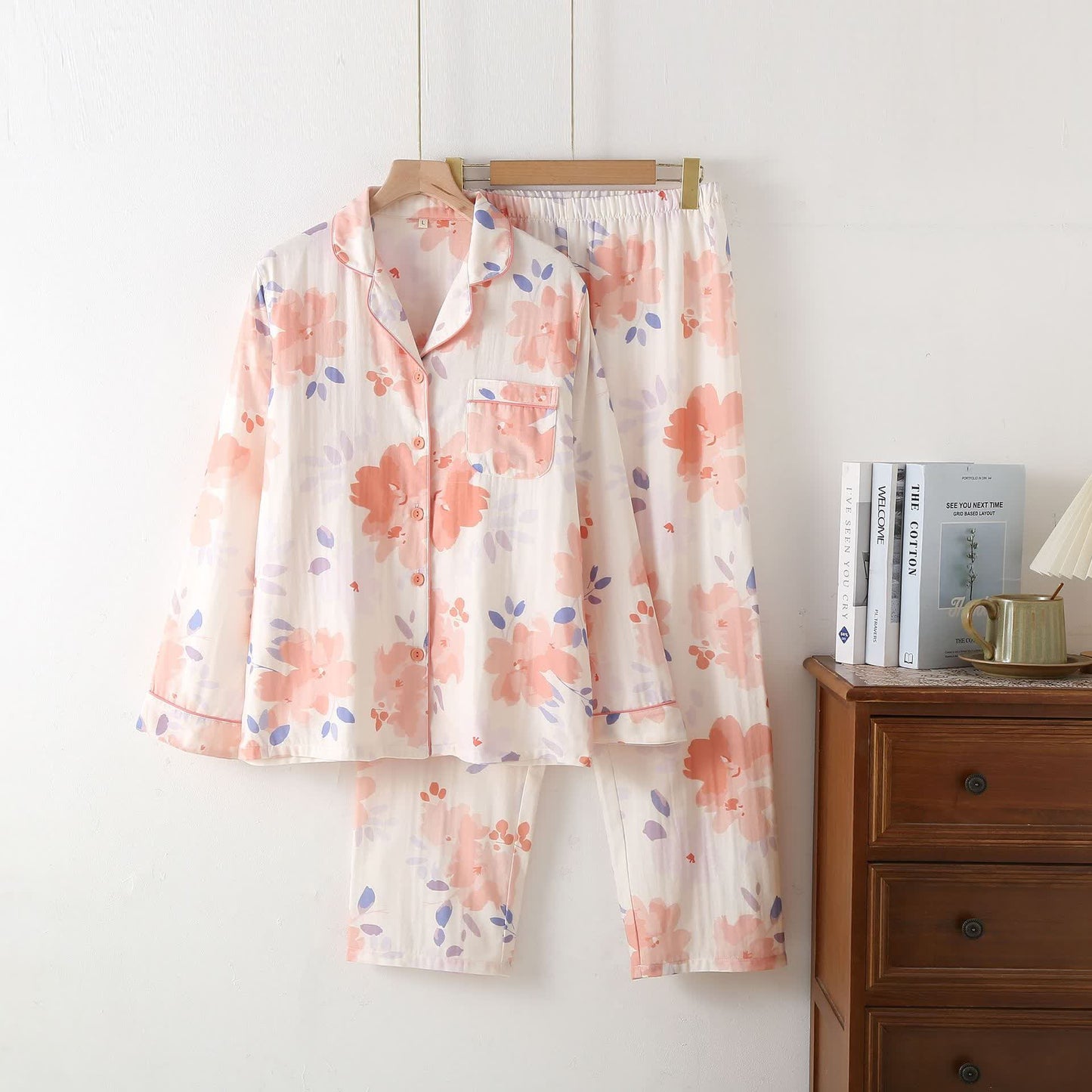 Loungewear-Set aus Baumwollgaze mit Blumenmuster