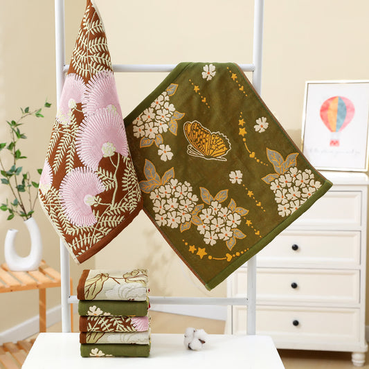 Küchentuch aus Baumwollgaze-Jacquard mit Retro-Blumenmuster
