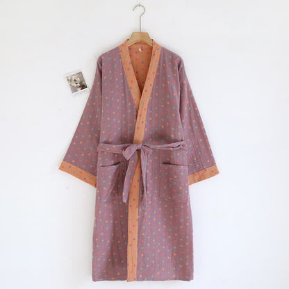 Kimono-Bademantel aus Baumwollgaze mit bunten Punkten