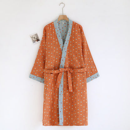Kimono-Bademantel aus Baumwollgaze mit bunten Punkten