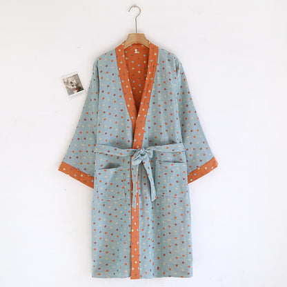 Kimono-Bademantel aus Baumwollgaze mit bunten Punkten