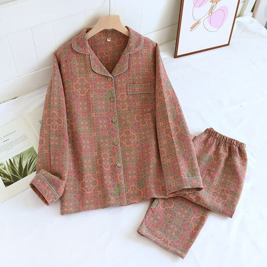 Loungewear-Set aus Baumwollgaze im Retro-Jacquard-Stil