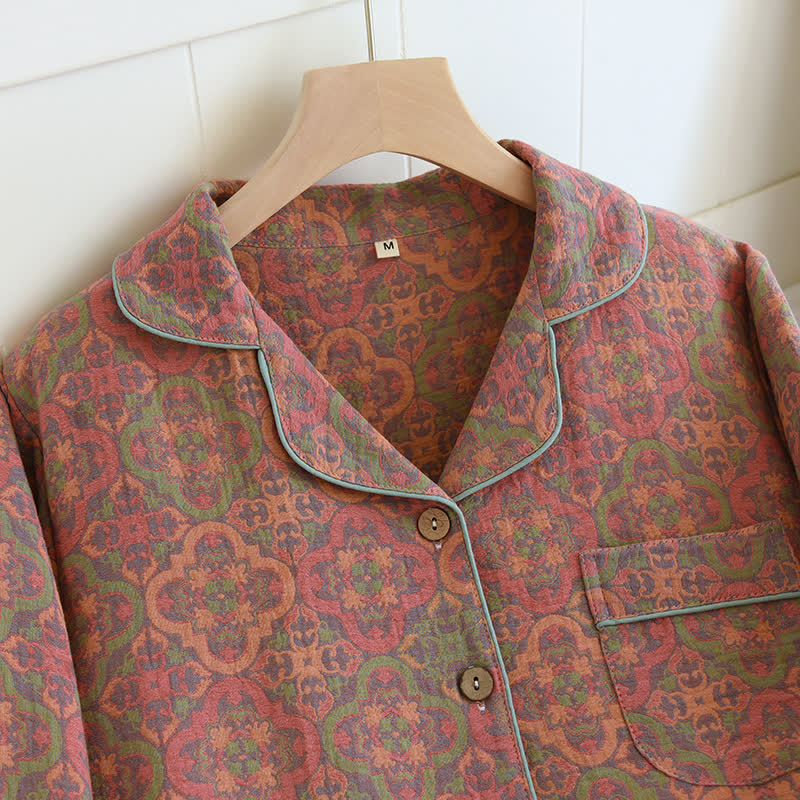 Loungewear-Set aus Baumwollgaze im Retro-Jacquard-Stil
