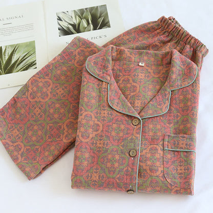Loungewear-Set aus Baumwollgaze im Retro-Jacquard-Stil