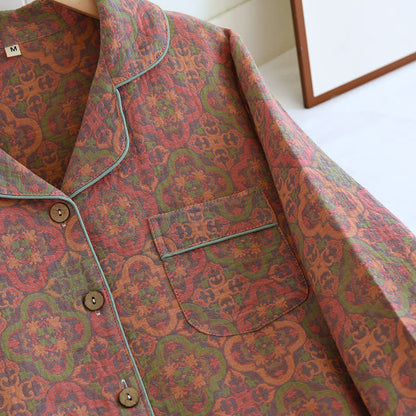 Loungewear-Set aus Baumwollgaze im Retro-Jacquard-Stil