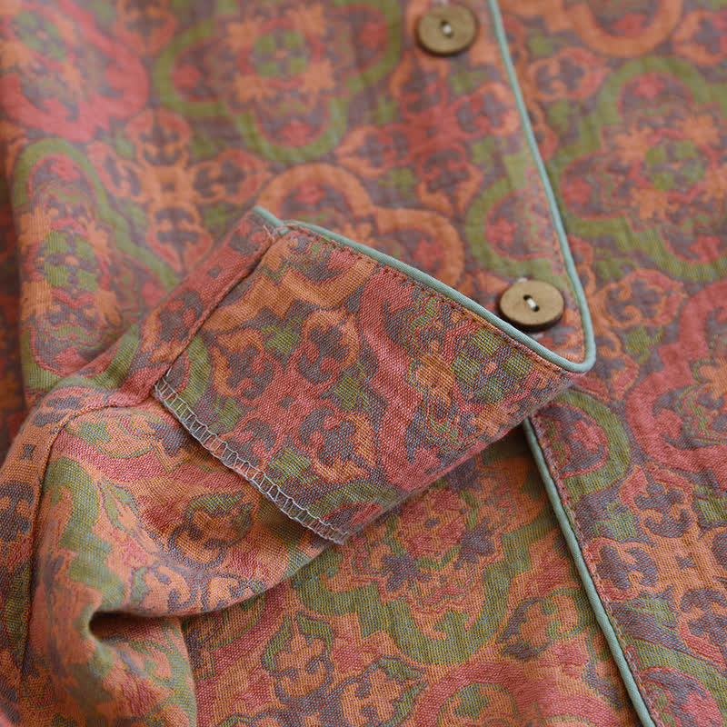 Loungewear-Set aus Baumwollgaze im Retro-Jacquard-Stil