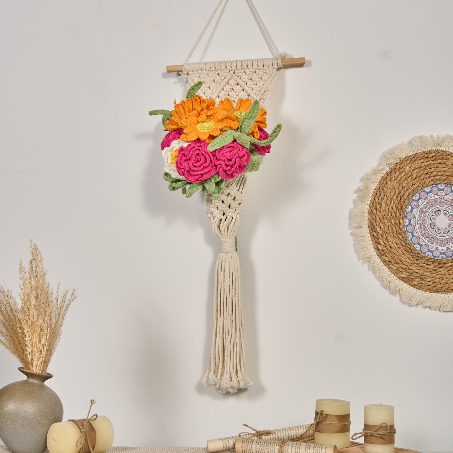Handgefertigter gestrickter Blumenstrauß, Heimdekoration (12 Stück)