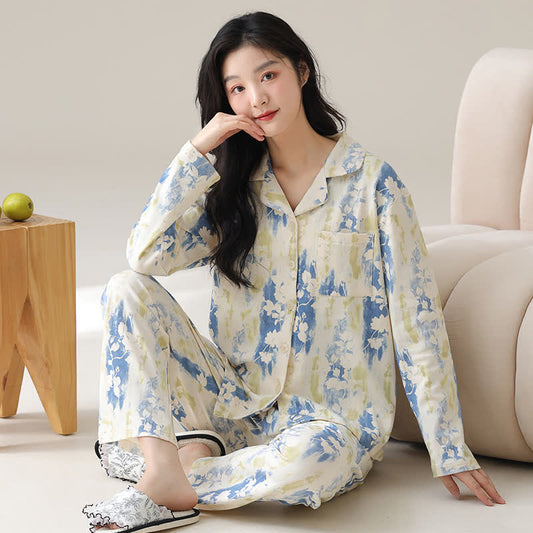 Erfrischendes Pyjama-Set aus reiner Baumwolle mit Blumenmuster
