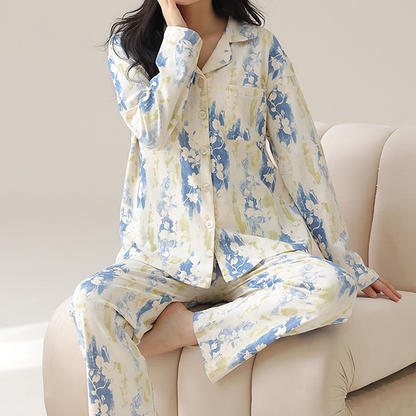 Erfrischendes Pyjama-Set aus reiner Baumwolle mit Blumenmuster