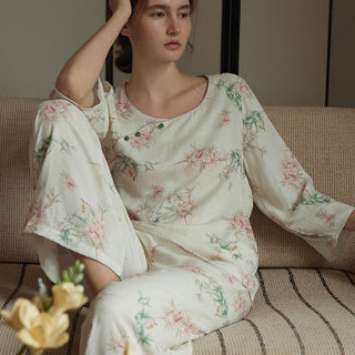 Pastorales Pyjama-Set aus Bambusfaser mit Rundhalsausschnitt