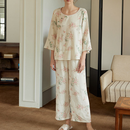 Pastorales Pyjama-Set aus Bambusfaser mit Rundhalsausschnitt