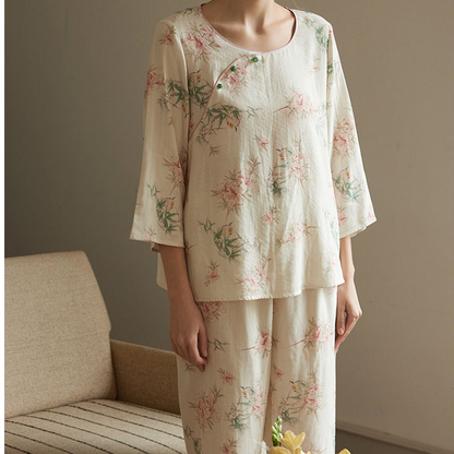 Pastorales Pyjama-Set aus Bambusfaser mit Rundhalsausschnitt
